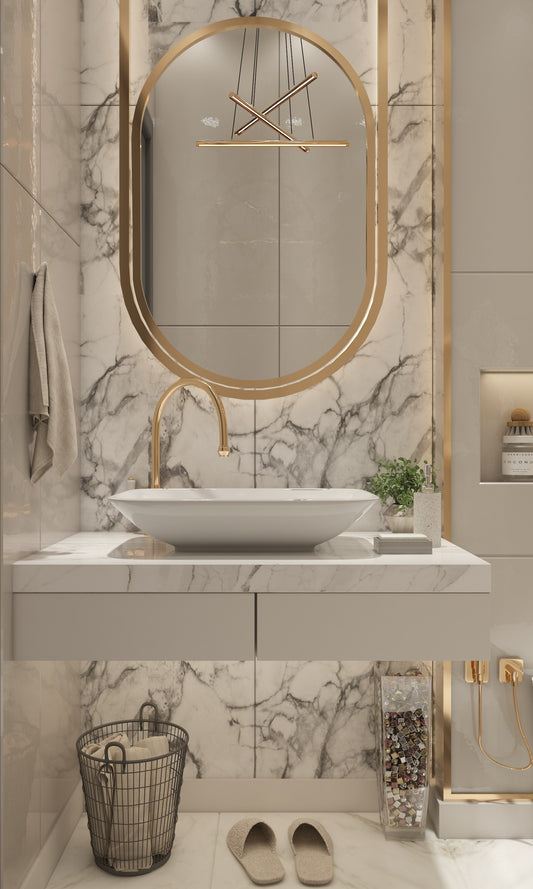 Maximizing storage and countertop space with a bathroom vessel sink