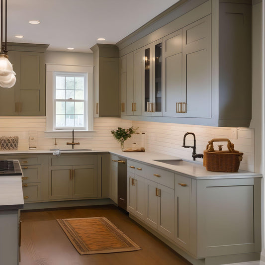 Shaker cabinets with gold hardware 