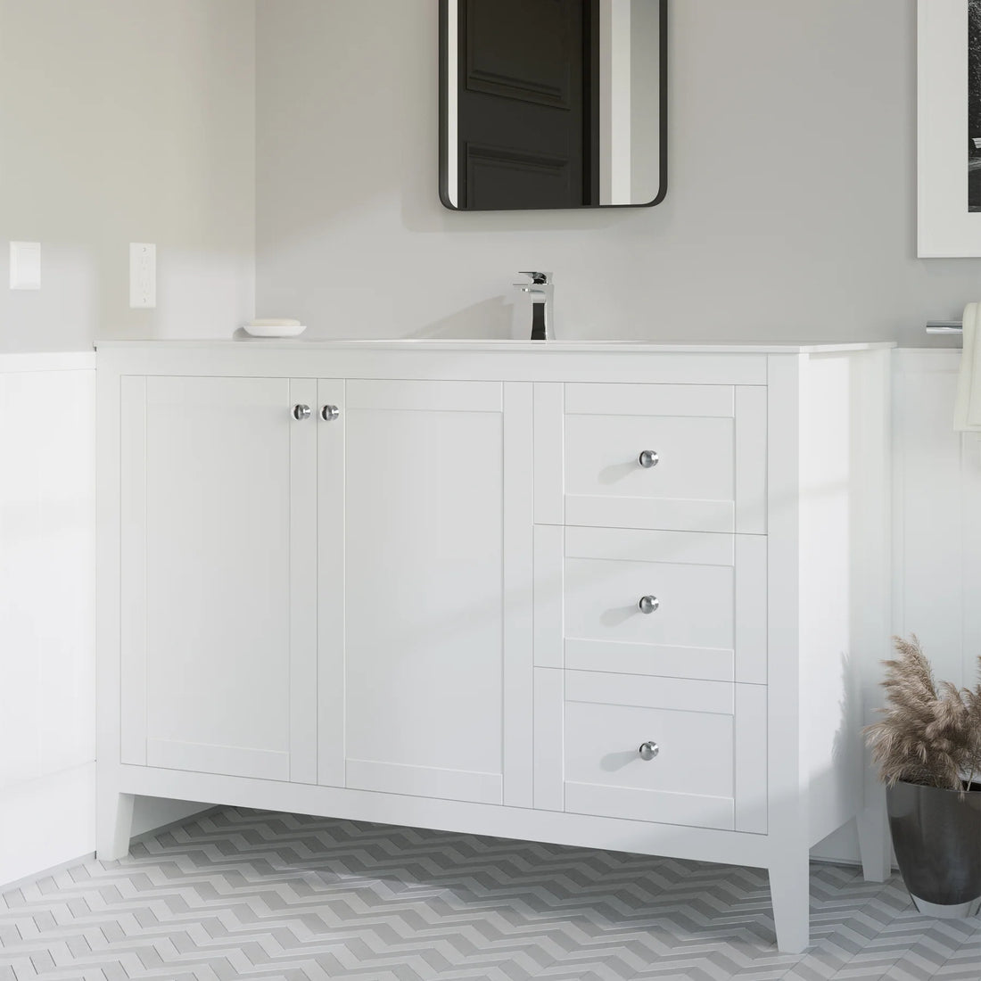 White shaker style bathroom vanity 