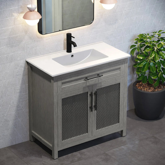 Gray bathroom vanity with sink top 