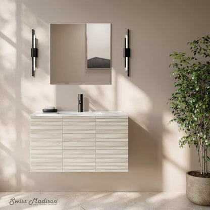 36 inch Cascade Wall-Mount Bathroom Vanity white oak 1 Faucet Hole (white countertop)