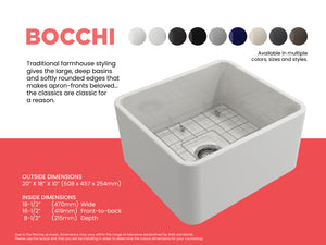 Bocchi CLASSICO  Farmhouse Apron Front Fireclay 20 inch Single Bowl Kitchen Sink