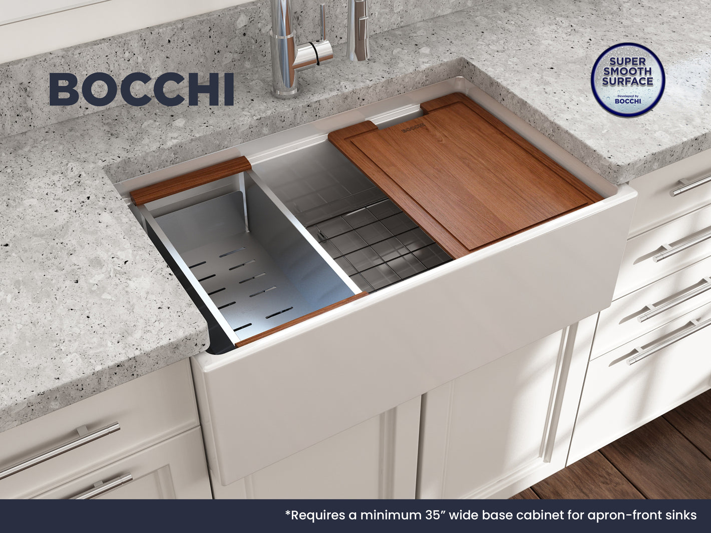 CONTEMPO 30 STEP RIM - Farmhouse Apron Front Fireclay 30" Single Bowl Kitchen Sink with Step Rim