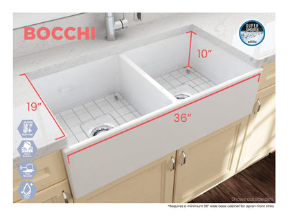 CONTEMPO 36D Farmhouse Apron Front Fireclay 36 inch Double Bowl Kitchen Sink