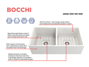 CONTEMPO 36D Farmhouse Apron Front Fireclay 36 inch Double Bowl Kitchen Sink