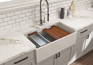 CONTEMPO 33 STEP RIM - Farmhouse Apron Front Fireclay 33" Single Bowl Kitchen Sink with Step Rim