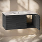 48 inch black Oak Cascade Wall-Mount Bathroom Vanity - 3 Faucet Holes - Widespread (white sink top)