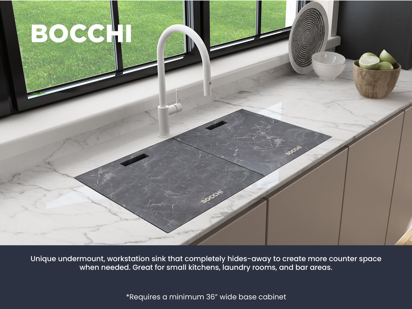 BAVENO LUX 34 inch with Covers Hideaway Undermount/Drop-In Granite 34 inch  with HPL Covers
