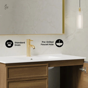 36 inch brown oak Wall-Mount Bathroom Vanity 1 Faucet Hole with White Sink counter top
