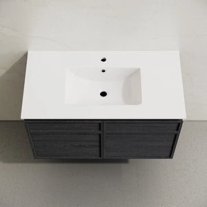 36 inch black oak Wall-Mount Bathroom Vanity 1 Faucet Hole with White Sink counter top (Copy)