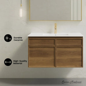36 inch brown oak Wall-Mount Bathroom Vanity 1 Faucet Hole with White Sink counter top