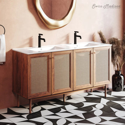 60" Freestanding Bathroom Vanity, Double Basin, White Sink top 1 faucet hole