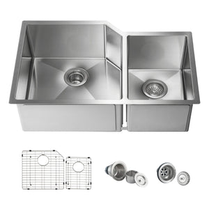 32″ Handcrafted Undermount Double Bowl Stainless Steel Kitchen Sink – K1-D32