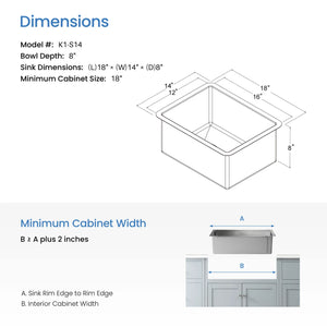 Undermount Stainless Steel Kitchen Sink, 16 Gauge – K1-S14 (Wholesale)