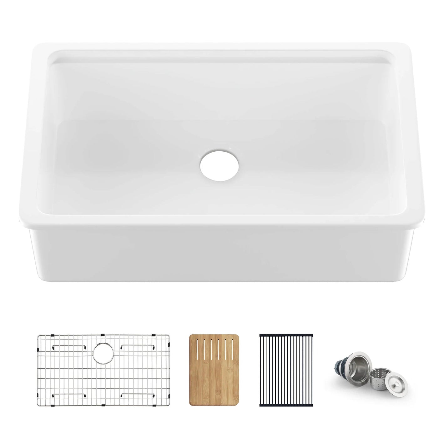 (kitchen package) - Kibi- 33″ Pure Fireclay Undermount Workstation Sink (fireclay) – K2-S33T, Ruvati Isola Single Handle Pull Out Kitchen Faucet Knurl Transitional (Brushed Gold)- RVF1248SG
