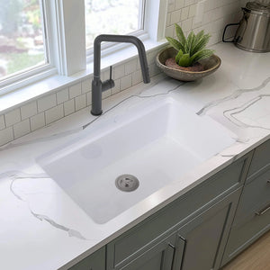 (kitchen package) - Kibi- 33″ Pure Fireclay Undermount Workstation Sink (fireclay) – K2-S33T, Ruvati Isola Single Handle Pull Out Kitchen Faucet Knurl Transitional (Brushed Gold)- RVF1248SG