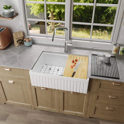 Pillar 30″ Kitchen Farmhouse Fireclay Workstation Sink - K2-SF30PIT