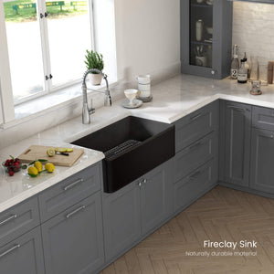 Pure 33″ Fireclay Kitchen Farmhouse Apron Front Single Bowl Sink – Matte Black – K2-SF33MB
