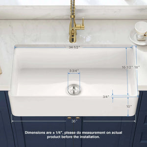 (Kitchen package) - 36″ Fireclay Farmhouse Single Bowl Kitchen Sink Pure Series – K2-SF36, KIBI Aurora Single Handle High Arc Pull Down Kitchen Faucet – KKF2003 (Matte black faucet)