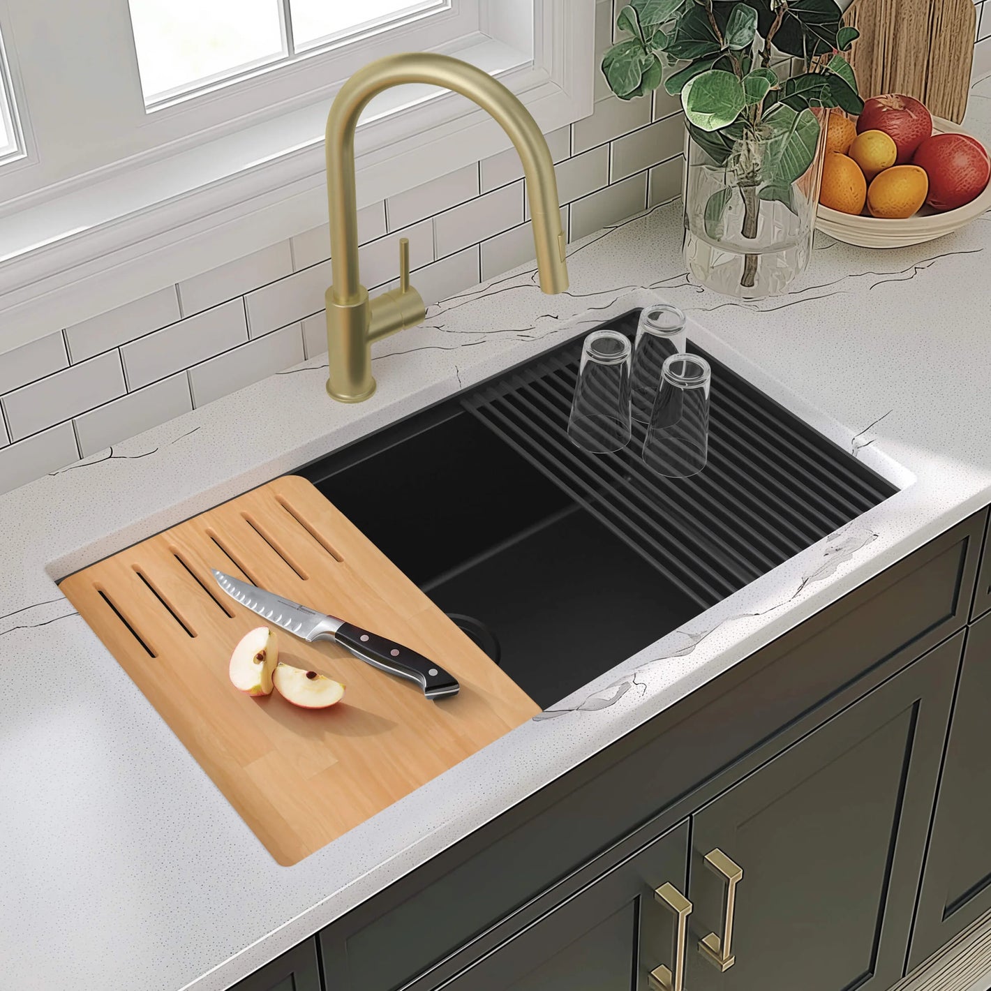 33″ Undermount Workstation Single Bowl Quartz Kitchen Sink – K4-S33T