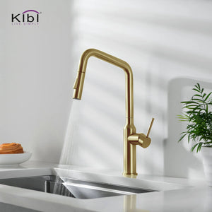 (kitchen package)- 33″ Fireclay Kitchen Farmhouse Workstation Sink Pure Series- K2-SF33T, KIBI Macon Single Handle High Arc Pull Down Kitchen Faucet (brushed gold)  – KKF2007
