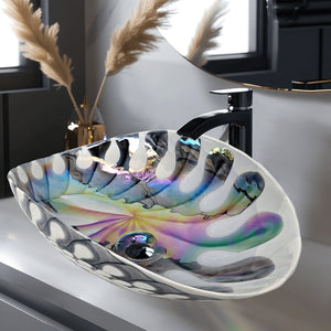 Ruvati 19 inch Murano Glass Art Vessel Seashell Decorative Pattern Bathroom Sink – Spira Luxe Pearl White – RVB3031