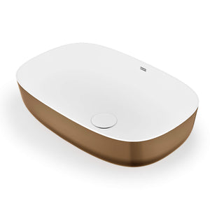 Ruvati 19-inch Matte Gold and White Bathroom Vessel Sink epiStone Solid Surface – RVB2113GW