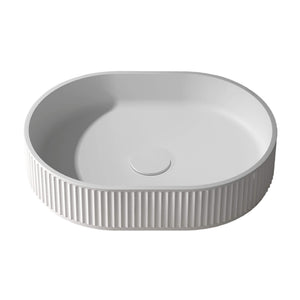 Ruvati 19 x 14 inch Fluted Vessel Bathroom Sink epiStone Solid Surface Modern Oval Matte White – RVB2819WH