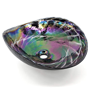 Ruvati 19 inch Murano Glass Art Vessel Seashell Decorative Pattern Bathroom Sink – Cosmic Black – RVB3048