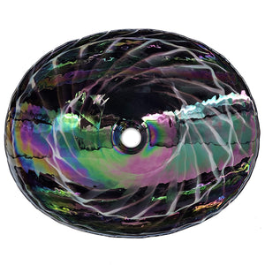 Ruvati 19 inch Murano Glass Art Vessel Seashell Decorative Pattern Bathroom Sink – Cosmic Black – RVB3048