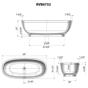 Ruvati 69-inch White epiStone Solid Surface Oval Freestanding Bath Tub Viola – RVB6732WH