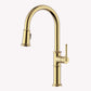 Ruvati Idris Single Handle Pull Down Kitchen Faucet Tall High Arc Gooseneck with Sprayer in Brushed Gold – RVF1239SG