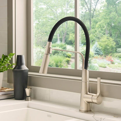 Ruvati Carina Single Handle Flexible Soft Hose Sprayer Kitchen Faucet in Stainless Steel and Black – RVF1242BN