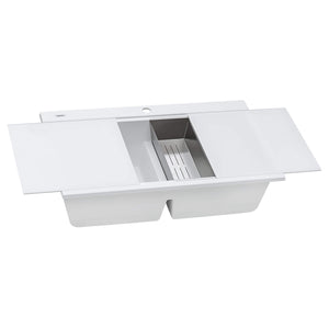 Ruvati 34 inch epiGranite Topmount Workstation Ledge Granite Composite Kitchen Sink – Arctic White – RVG1350WH