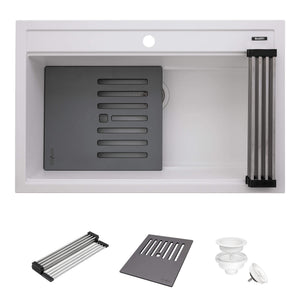 Ruvati 31-inch epiCube Granite Composite Workstation Drop-in Topmount Kitchen Sink Matte White – RVG1631WH