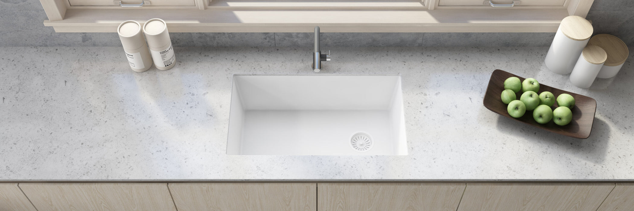 Ruvati 32 x 19 inch epiGranite Undermount Granite Composite Single Bowl Kitchen Sink – Arctic White – RVG2033WH