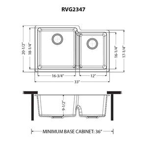 Ruvati 33 x 20 inch Granite Composite Quartz Undermount Double Bowl Kitchen Sink