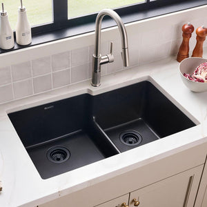 Ruvati 33 x 20 inch Granite Composite Quartz Undermount Double Bowl Kitchen Sink