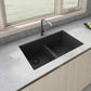 33 x 19 inch Granite Composite Undermount Double Bowl Low Divide Kitchen Sink – Midnight Black