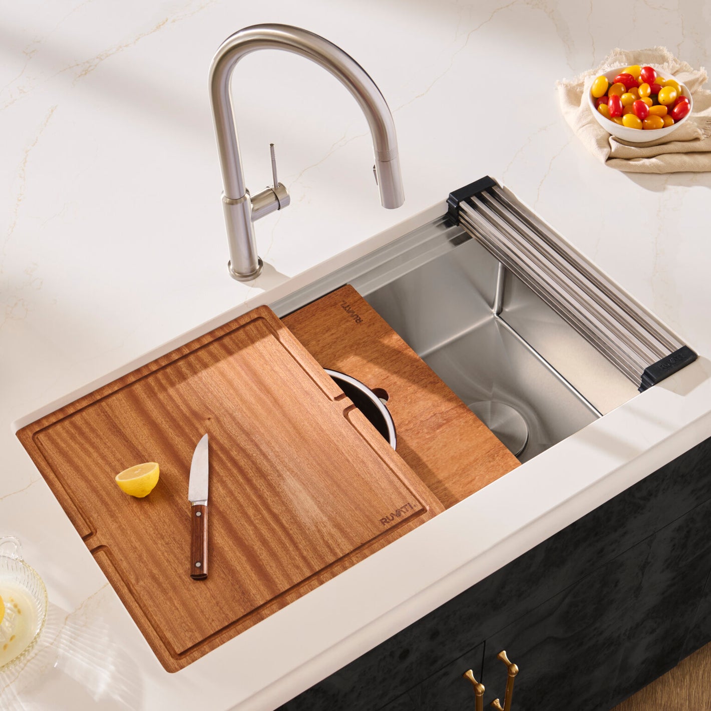 Ruvati 33-inch Workstation Two-Tiered Ledge Kitchen Sink Undermount 16 Gauge Stainless Steel – RVH6222ST