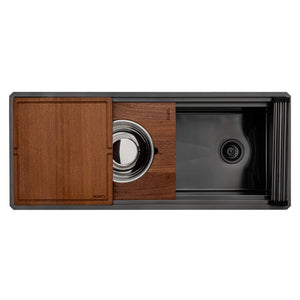 Ruvati 45-inch Gunmetal Black Stainless Steel Workstation Two-Tiered Ledge Undermount Kitchen Sink – RVH6333BL
