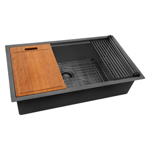 Ruvati 33 inch Gunmetal Black Stainless Steel Workstation Undermount Kitchen Sink Single Bowl – RVH6533BL