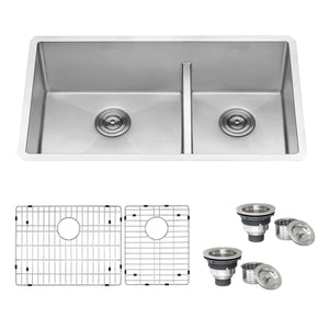 Ruvati 28-inch Low-Divide Undermount 60/40 Double Bowl Rounded Corners 16 Gauge Stainless Steel Kitchen Sink – RVH7255