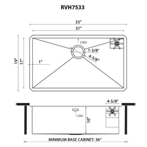 Ruvati Glass Rinser and Sink Combo 33-inch Undermount 16 Gauge Stainless Steel Rounded Corners Kitchen Sink Single Bowl – RVH7533