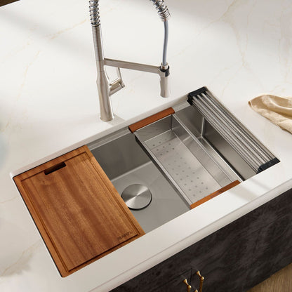 Ruvati 30-inch Workstation Rounded Corners Undermount Ledge Kitchen Sink with Accessories – RVH8320
