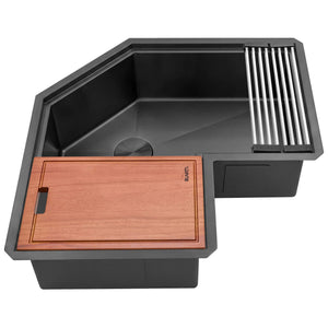 Ruvati Roma Pro 32 inch Corner Workstation Gunmetal Black Stainless Steel Undermount Kitchen Sink – RVH8410BL
