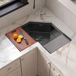 Ruvati Roma Pro 32 inch Corner Workstation Gunmetal Black Stainless Steel Undermount Kitchen Sink – RVH8410BL