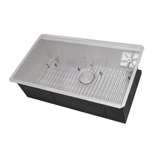 Ruvati 32-inch Glass Rinser and Sink Combo Workstation Ledge Undermount 16 Gauge Stainless Steel Kitchen Sink Single Bowl – RVH8512