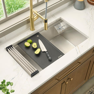 Ruvati 32-inch Glass Rinser and Sink Combo Workstation Ledge Undermount 16 Gauge Stainless Steel Kitchen Sink Single Bowl – RVH8512