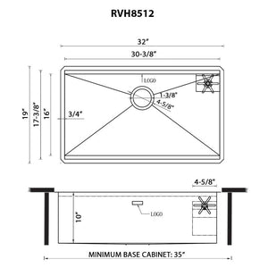 Ruvati 32-inch Glass Rinser and Sink Combo Workstation Ledge Undermount 16 Gauge Stainless Steel Kitchen Sink Single Bowl – RVH8512
